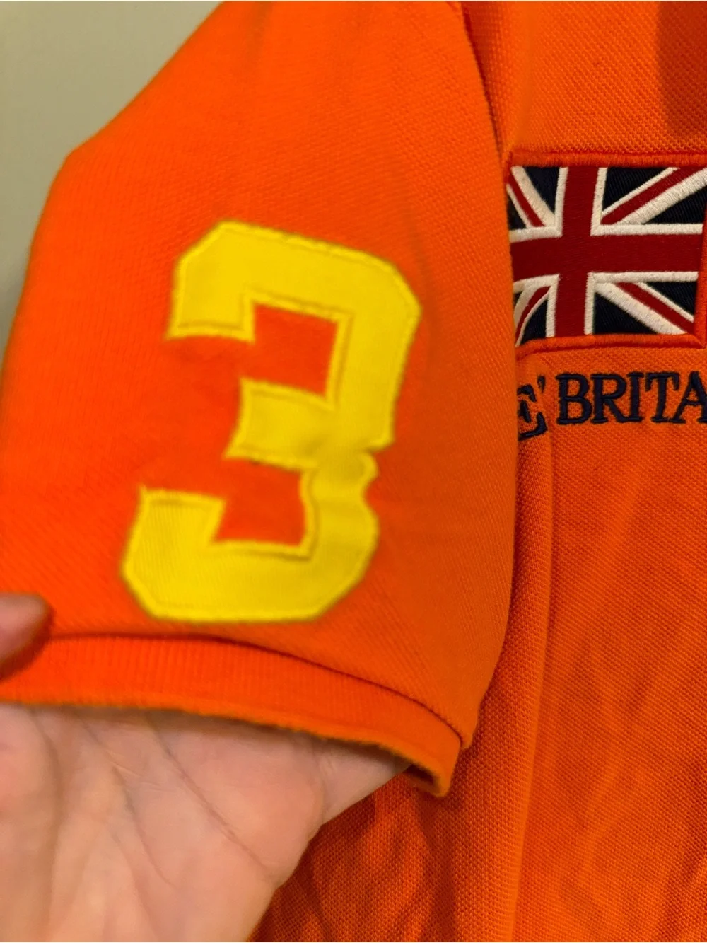 Ralph Lauren Orange Polo with Yellow Embroidered Pony & GB Patch